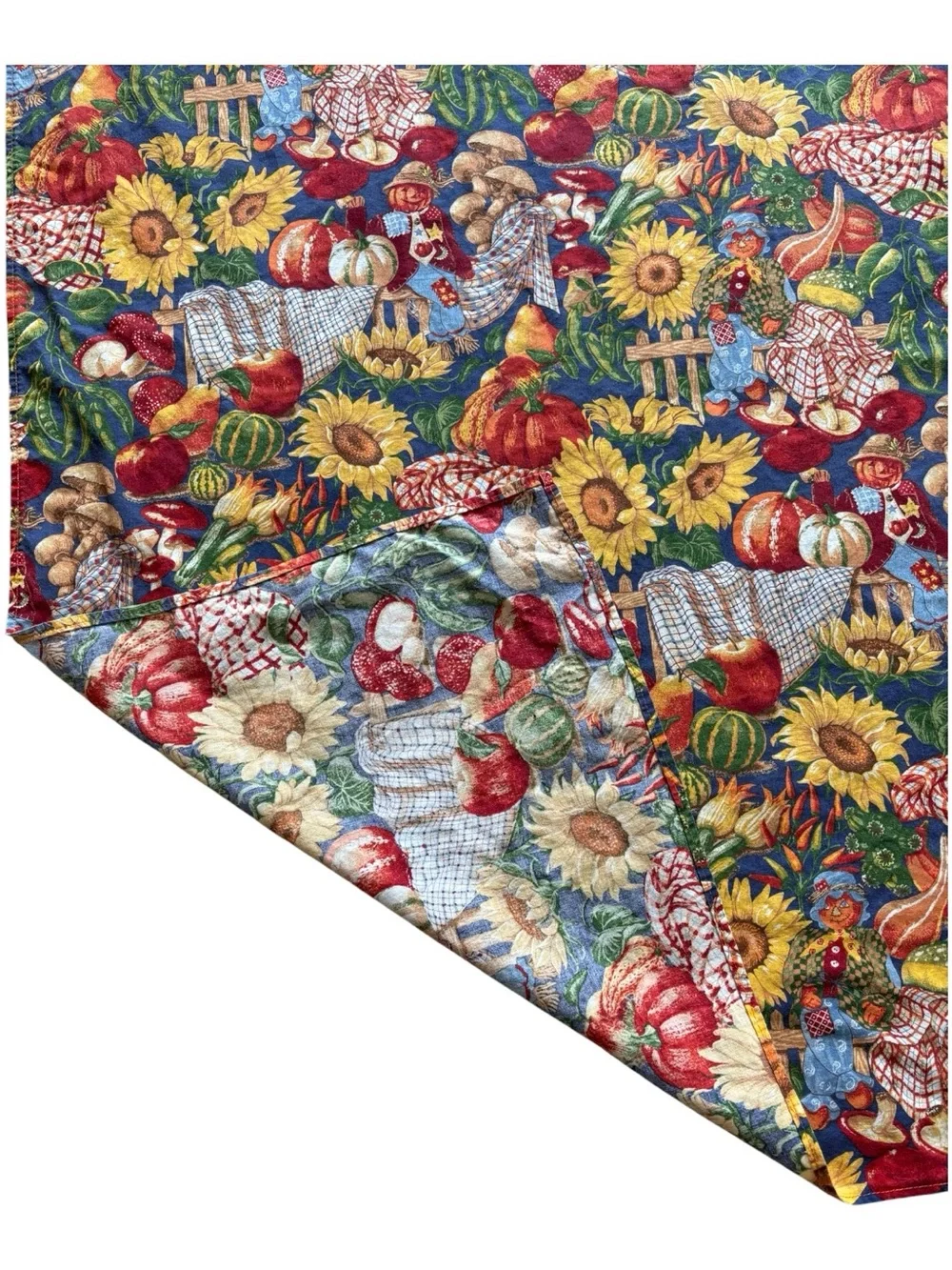 Vintage Joan Kessler Concord Fabric Tablecloth 47”x 41” Fall Sunflower Scarecrow